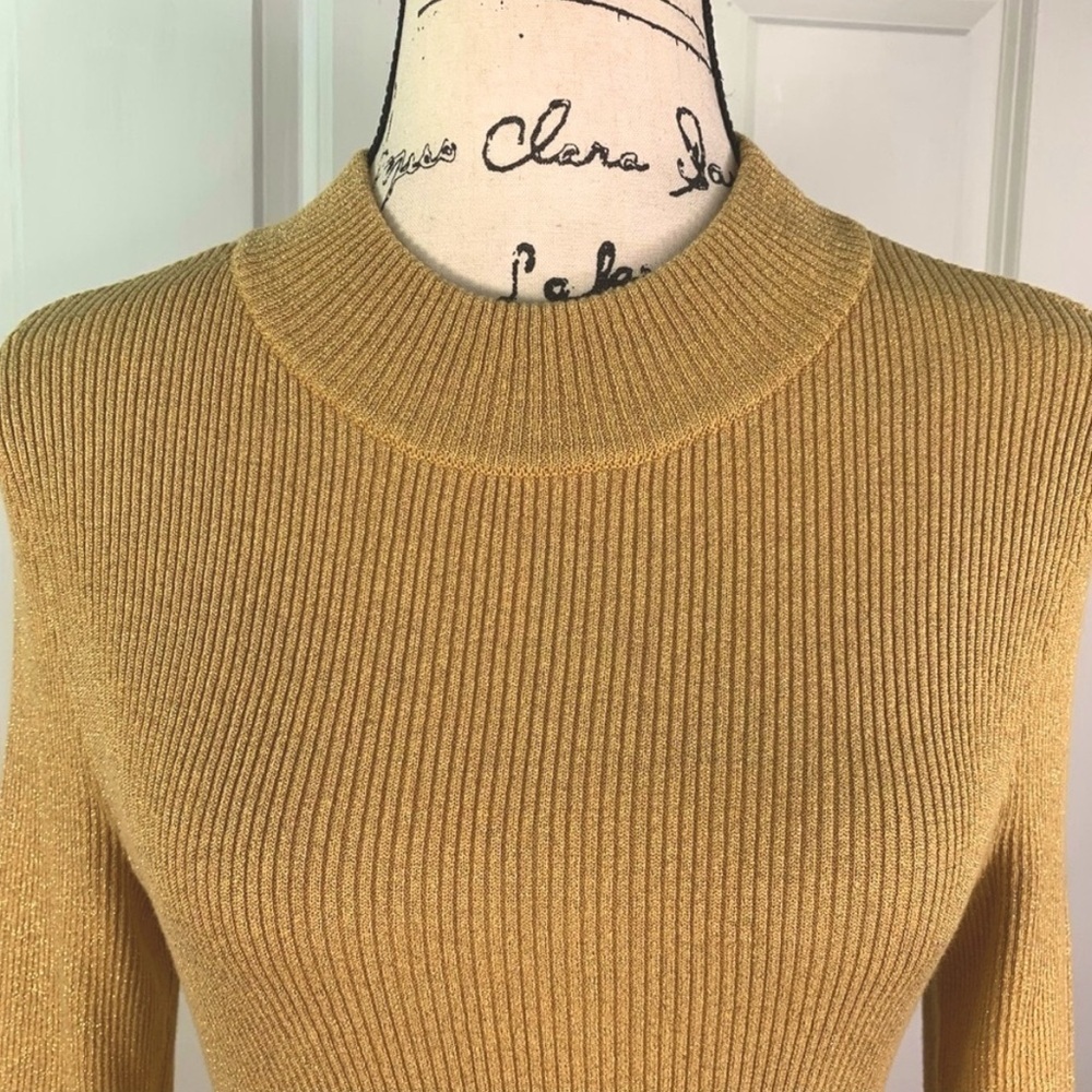 NWOT Free People Gold Ribbed Belted Mini Dress - Picture 4 of 15